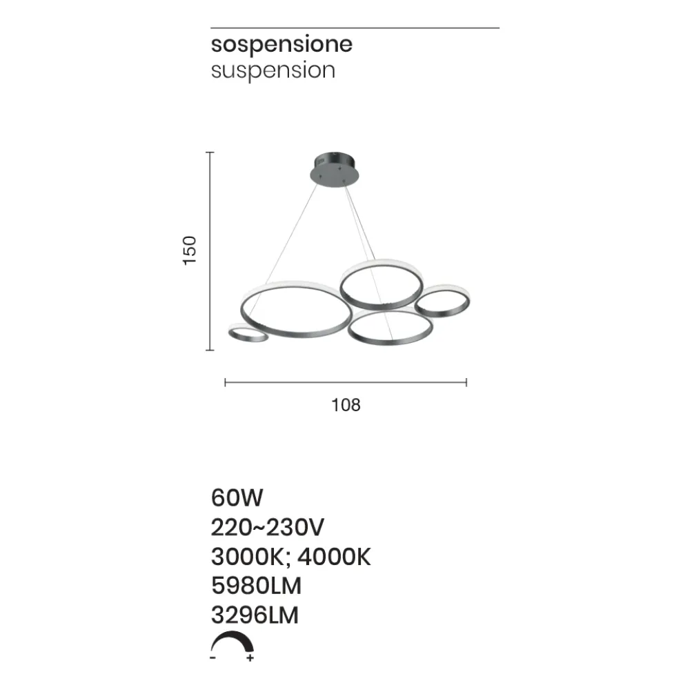 Design Pendelleuchte für Wohnzimmer in Silber oder Gold Metall - Olimpo