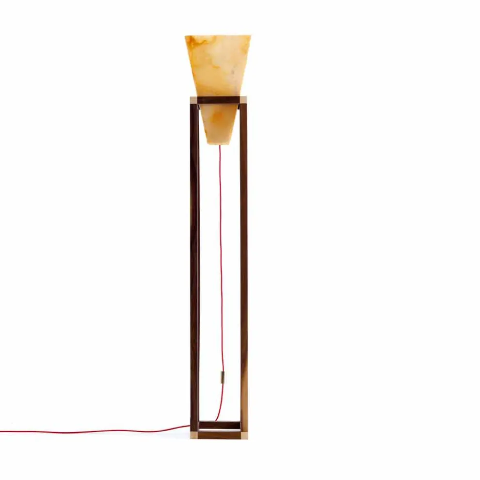 Design Stehlampe aus Onyx und Holz Grilli York in Italien hergestellt