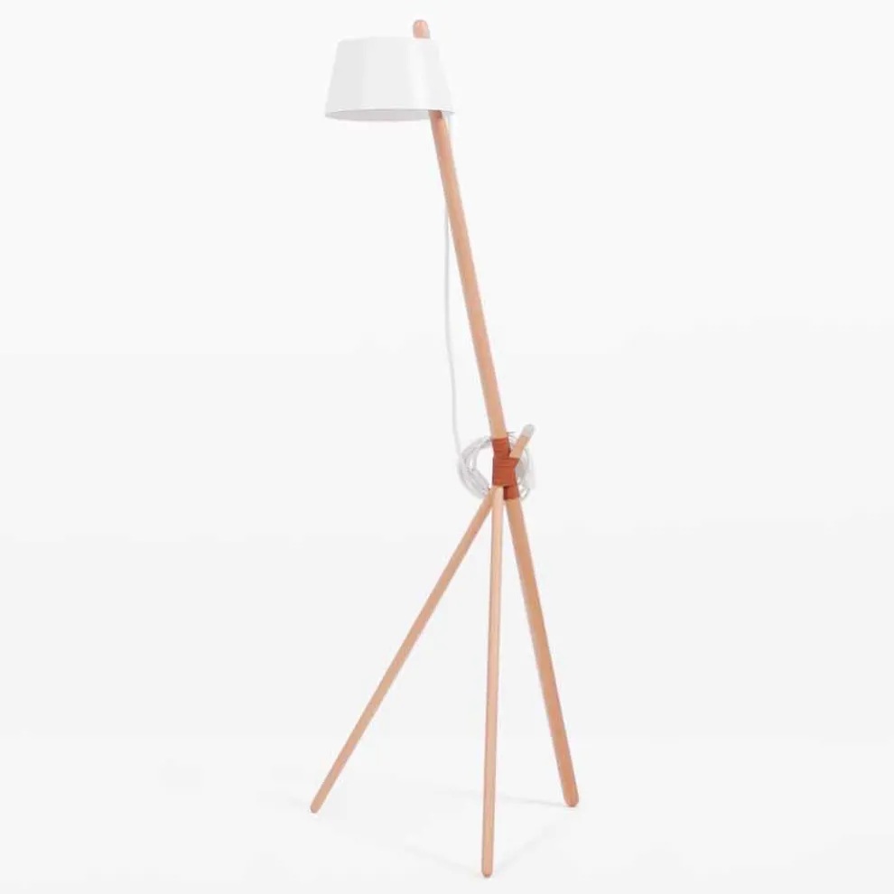 Design Stehleuchte aus Buchenholz und lackiertem Metall - Avetta