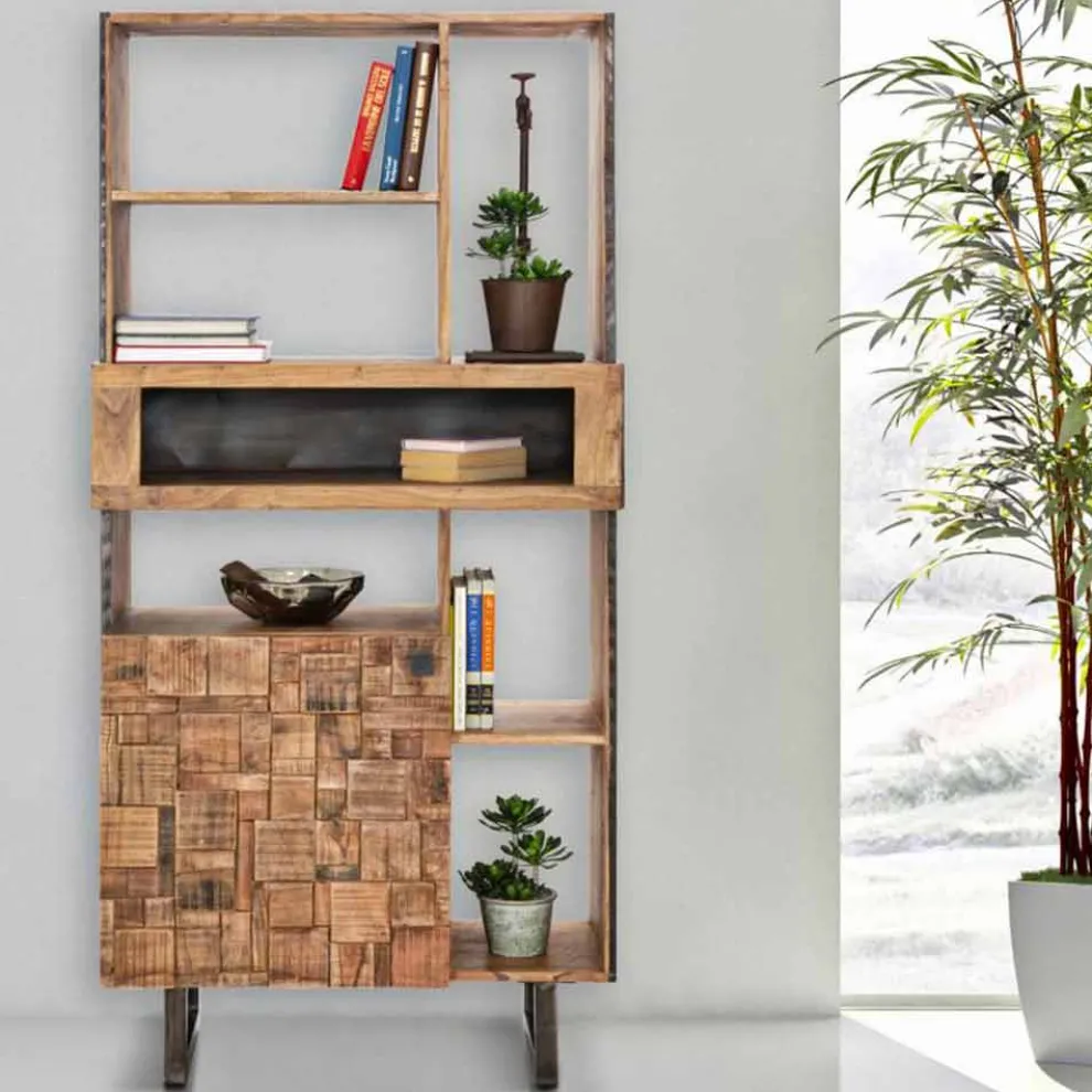 Design-Bücherregal aus Eisen und Akazienholz - Desdemona