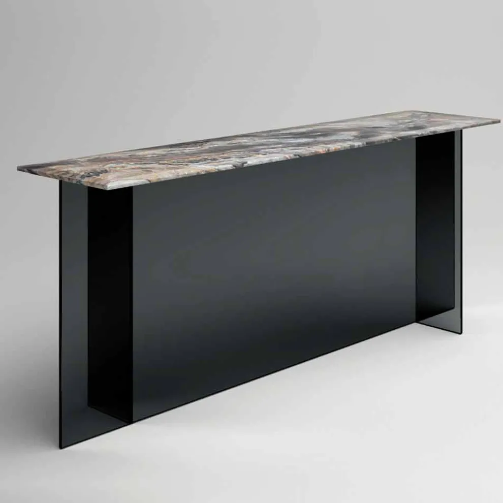 Designkonsole mit Marmorplatte und Glassockel Made in Italy - Molino