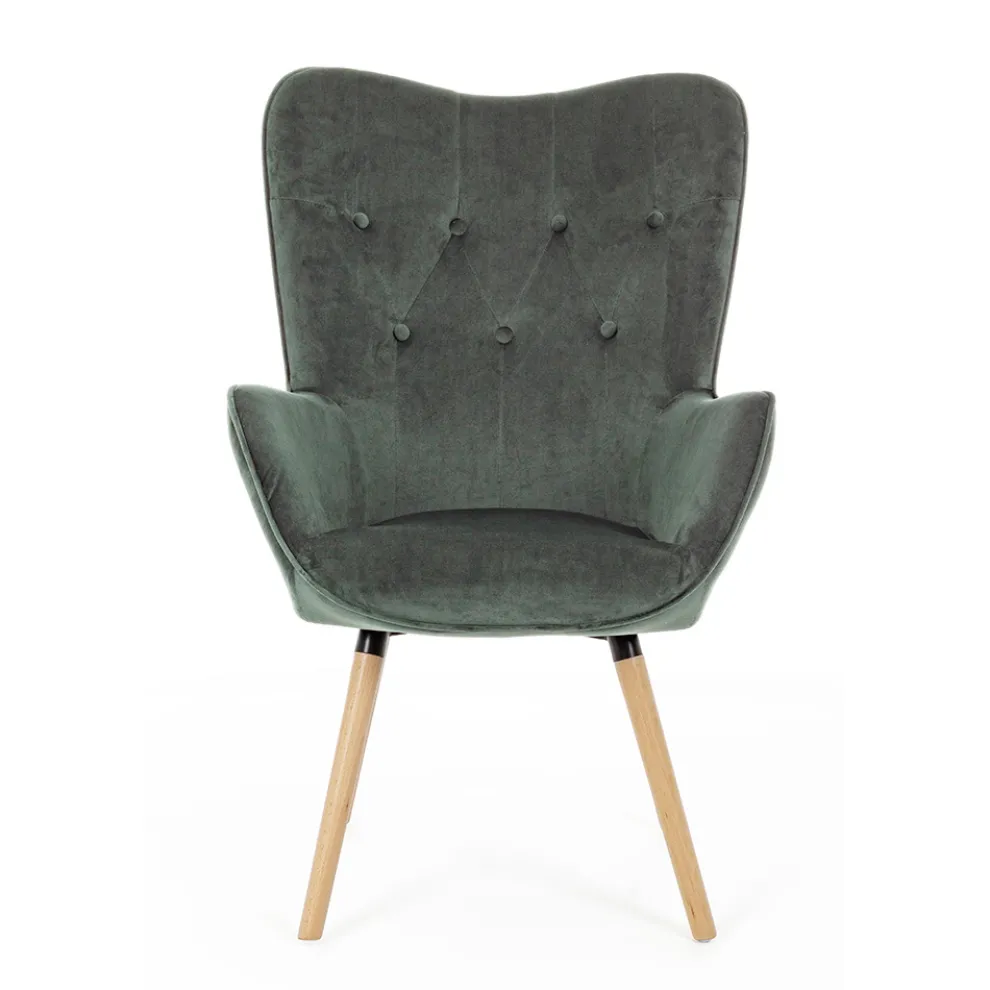 Design-Sessel aus Buchenholz und grünem oder grauem Samt - Gilly