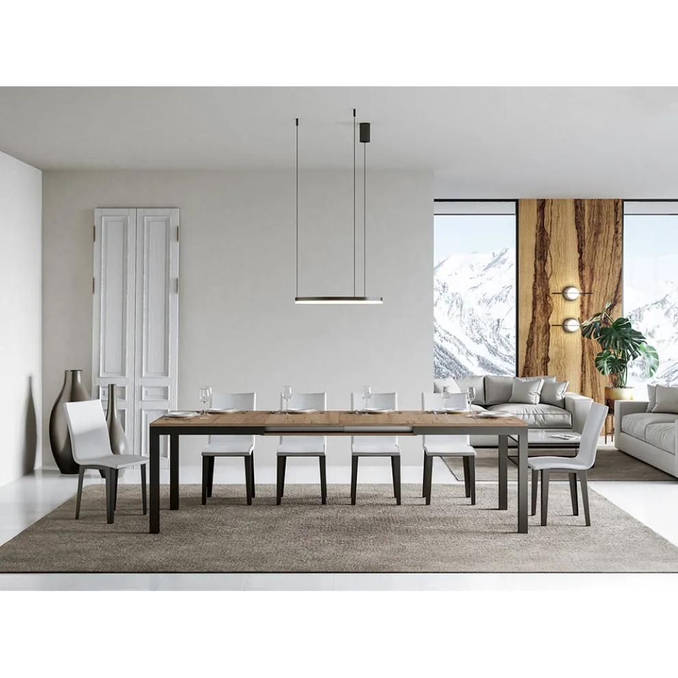 Design-Tisch mit Holzplatte, ausziehbar bis 440 cm, hergestellt in Italien – Foxy