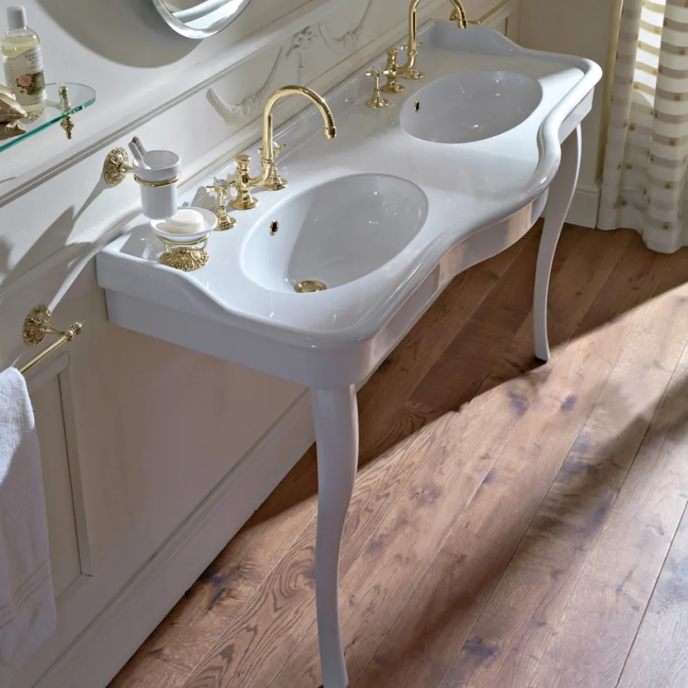 Doppelschüssel Consolle Waschbecken mit Keramikfüßen, Made in Italy - Paulina