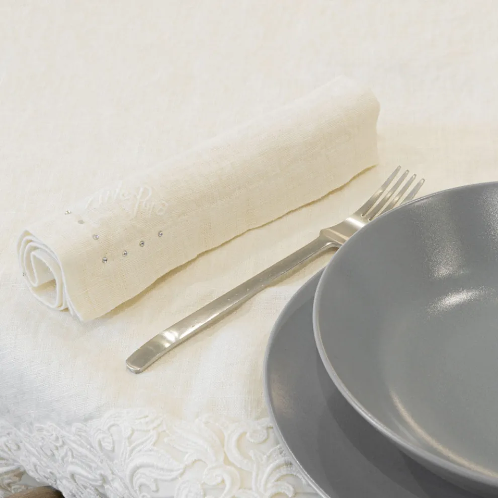 Leinenservietten mit schwarzen oder Butterkristallen, 6 Stück italienischer Luxus - kostbar