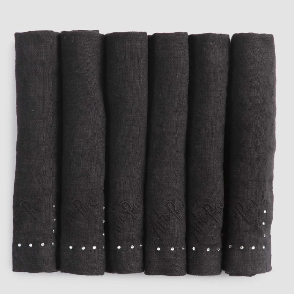 Leinenservietten mit schwarzen oder Butterkristallen, 6 Stück italienischer Luxus - kostbar