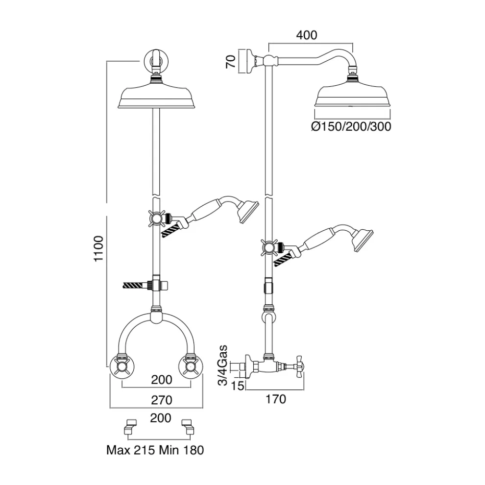 Duschgruppe mit Messingstange Vintage Made in Italy – Katerina