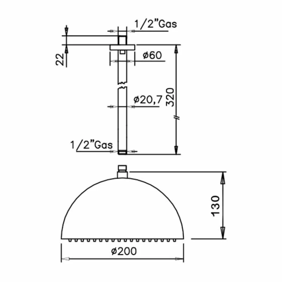 Duschkopf in Stahl Chrom Finish Glocke Made in Italy - Auro