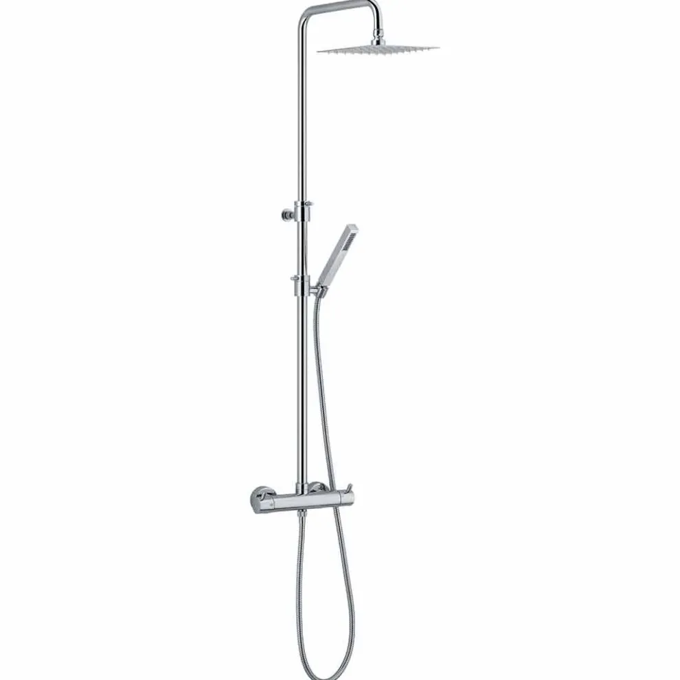 Duschsäule aus verchromtem Messing mit quadratischem Duschkopf Made in Italy - Griso