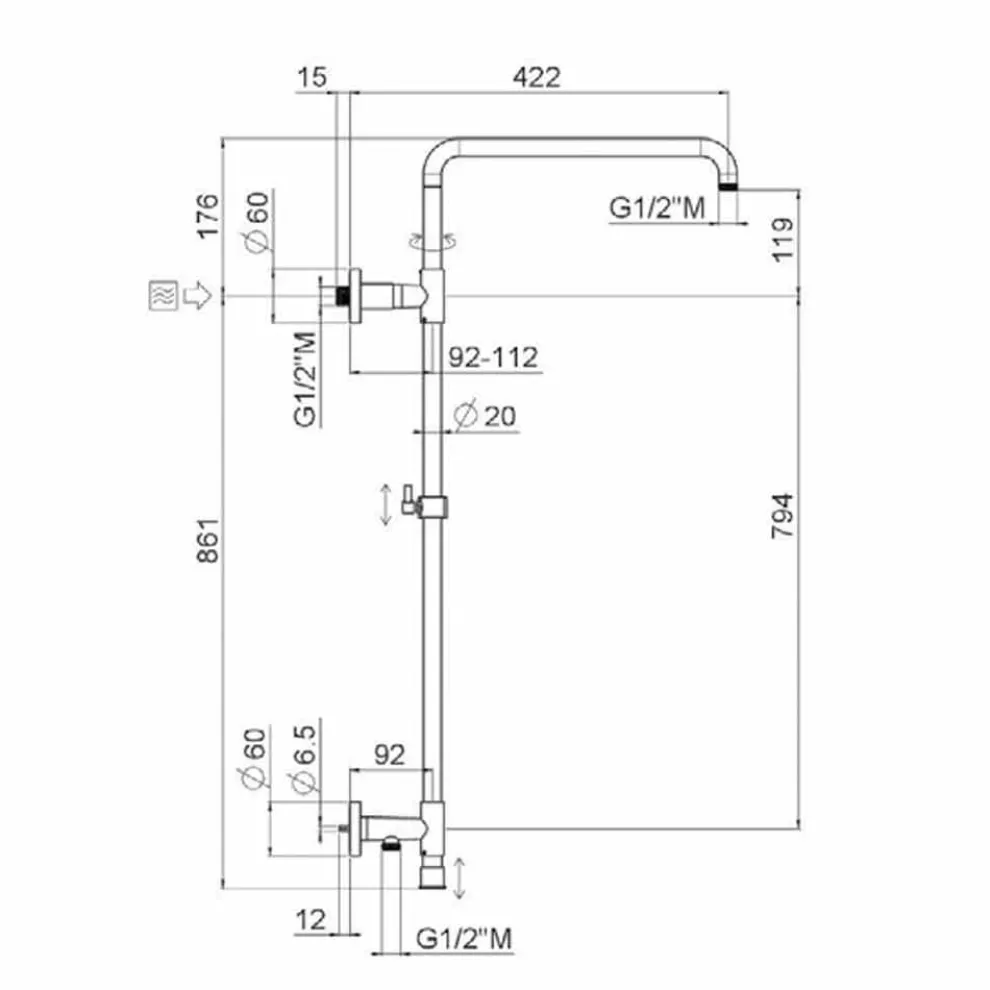 Duschsäule aus verchromtem Messing mit Duschkopf aus Stahl Made in Italy - Daino