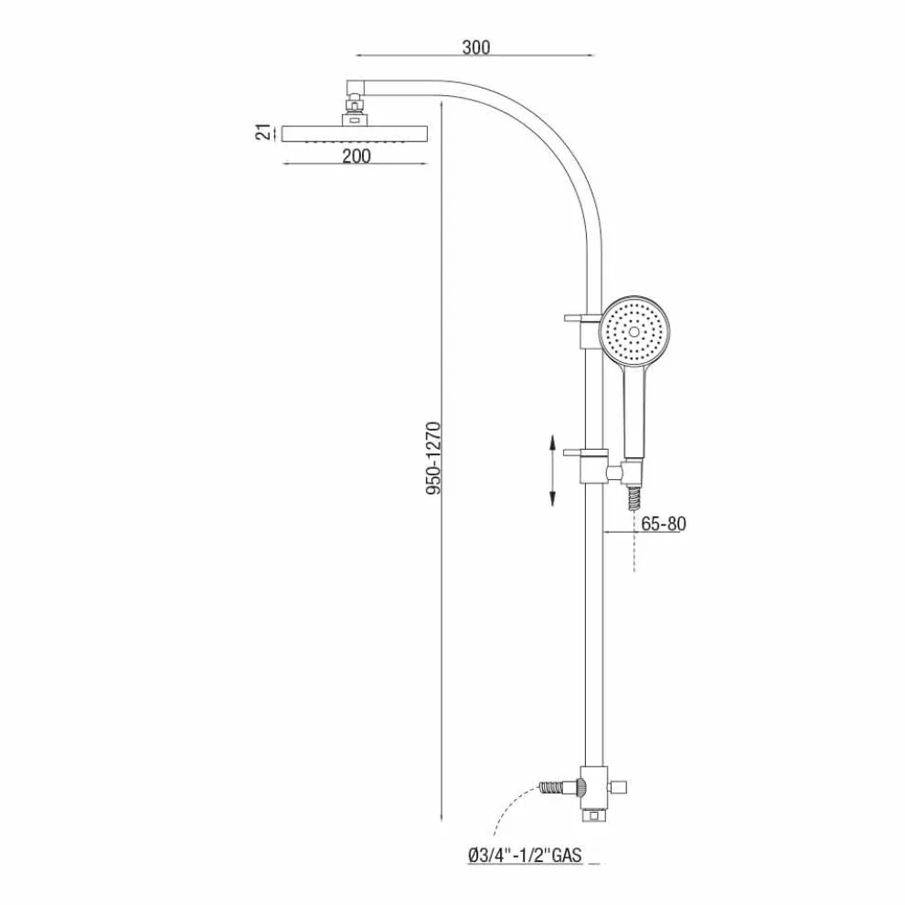 Duschsäule mit Umsteller und quadratischem Duschkopf Made in Italy - Silber