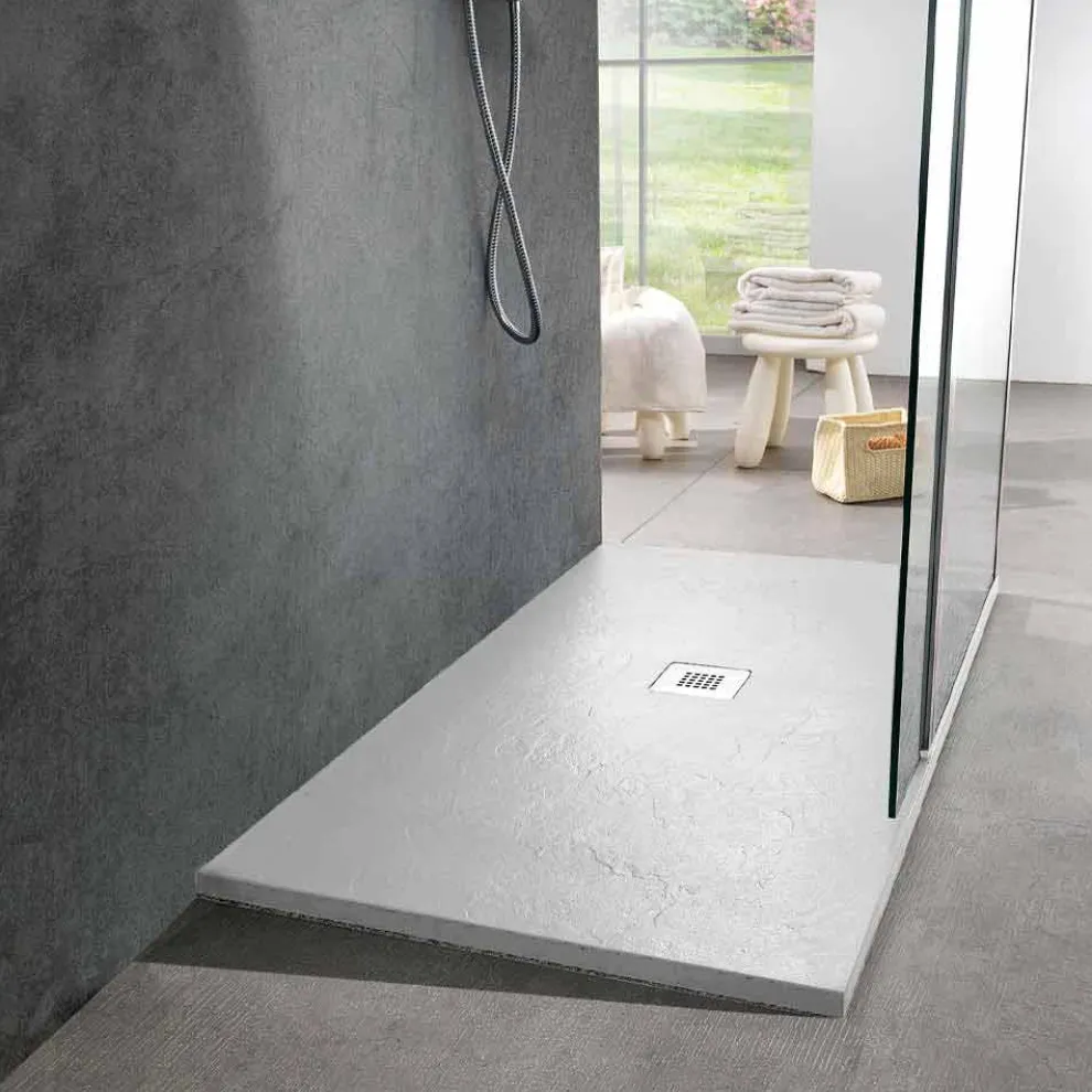Duschwanne aus Schiefer-Effektharz 120x70 mit Stahlgitter - Sommo