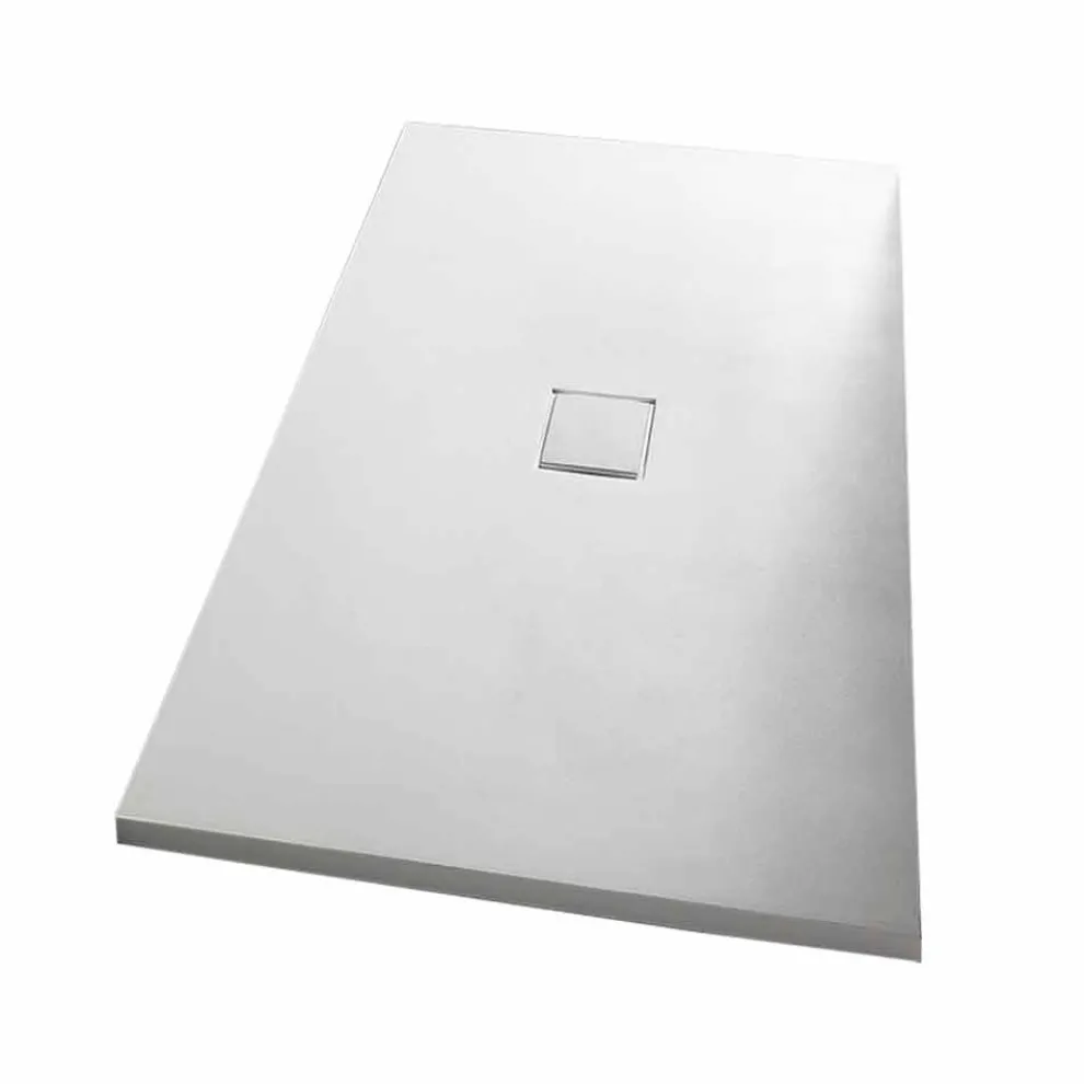 Duschwanne 160x80 cm aus weißem Harz mit Ablauf und Abdeckung - Estimo