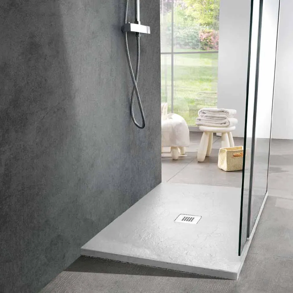 Duschwanne 100x70 in Weiß Resin Slate Effect Finish - Sommo