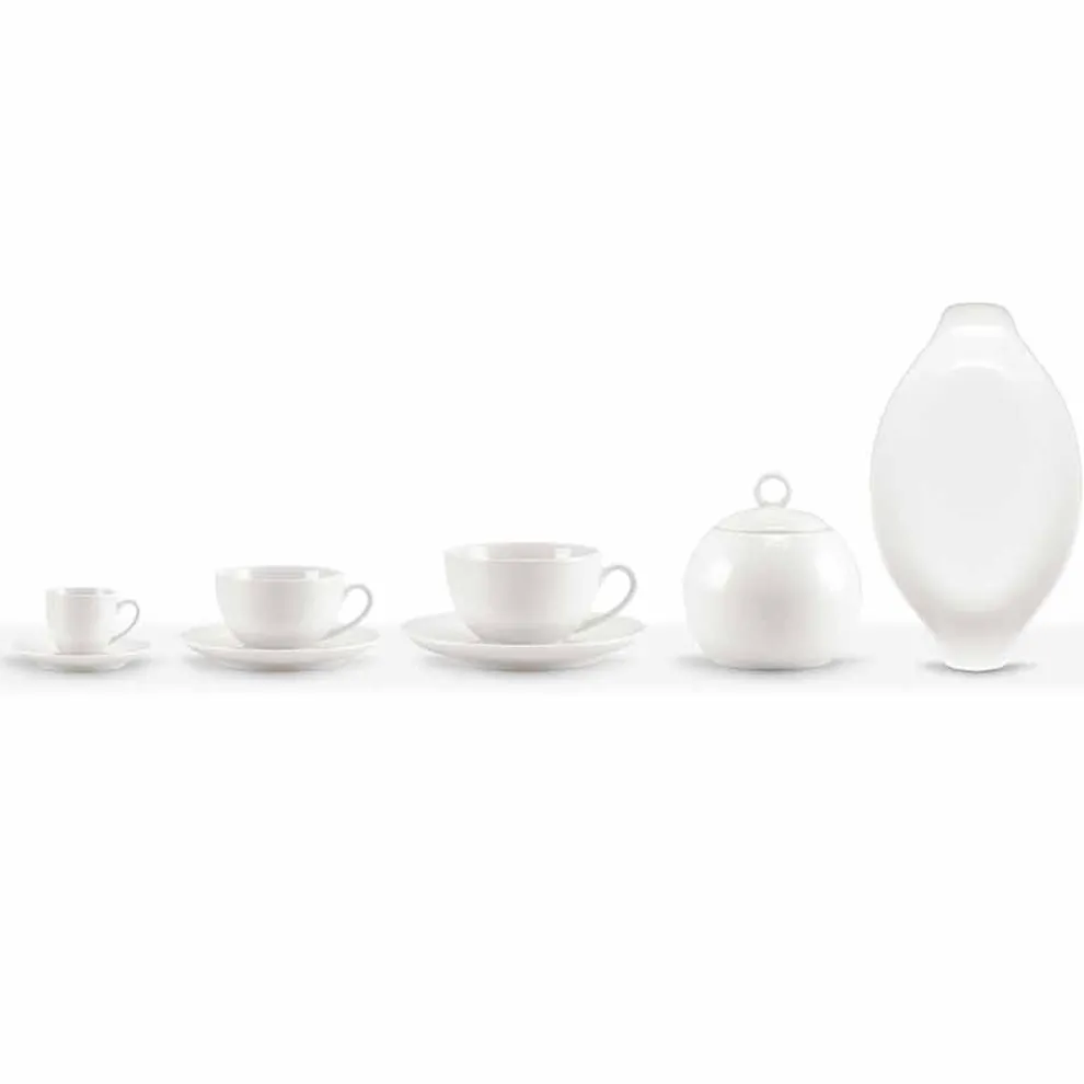 Set mit 18 Kaffee- und Teetassen mit Zuckerdose und Porzellantablett - Luzern
