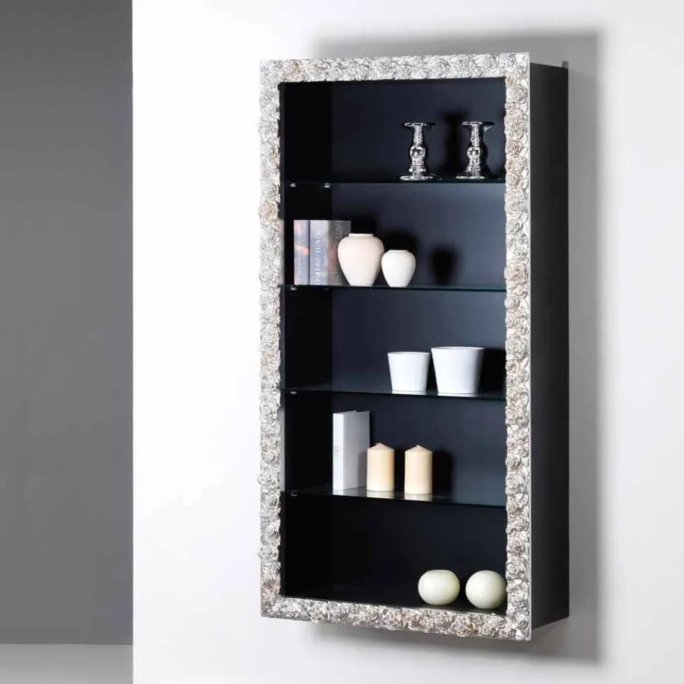 Edles Wandregal mit Glasregalen im Glamour Look Campi