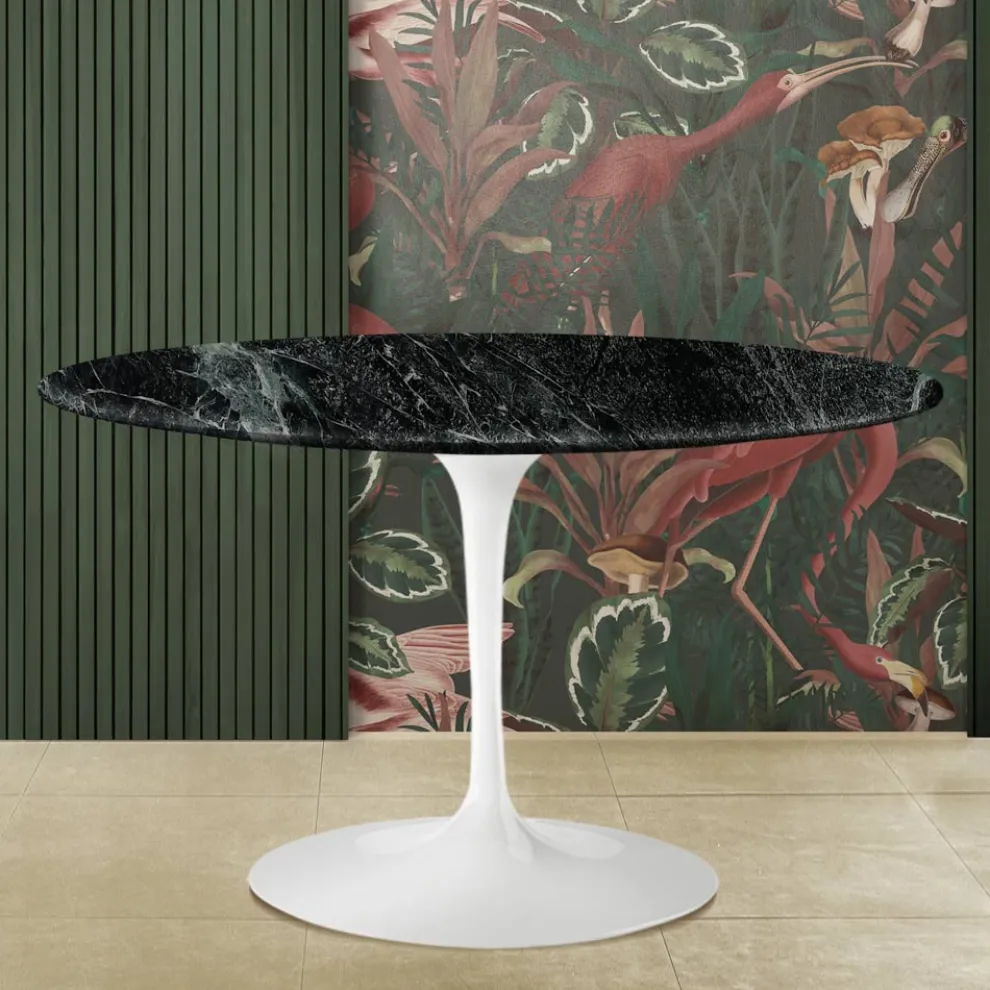 Eero Saarine Tulip Tisch H 74 mit runder Platte aus Verde Alpi Marmor - Scharlachrot