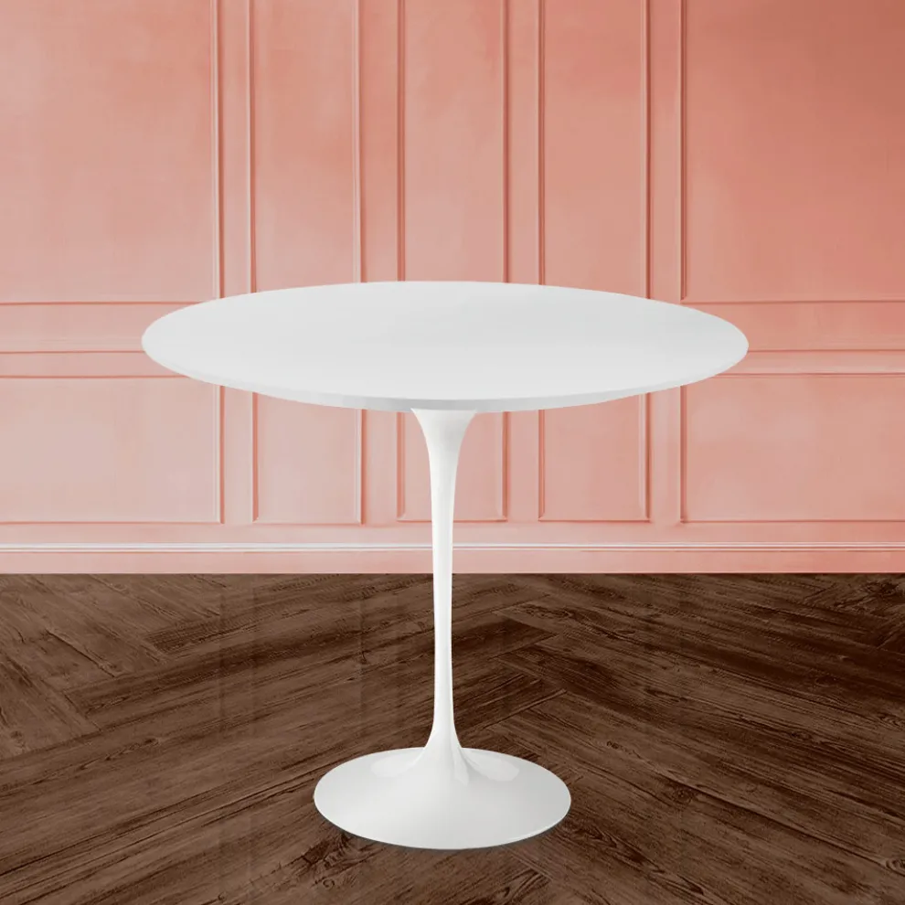Eero Saarinen H 74 Runder Tulpentisch aus weißem Flüssiglaminat Made in Italy - Scharlachrot
