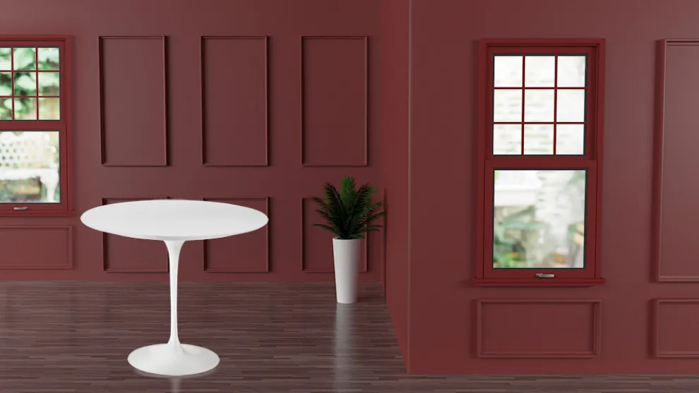 Eero Saarinen H 74 Runder Tulpentisch aus weißem Flüssiglaminat Made in Italy - Scharlachrot