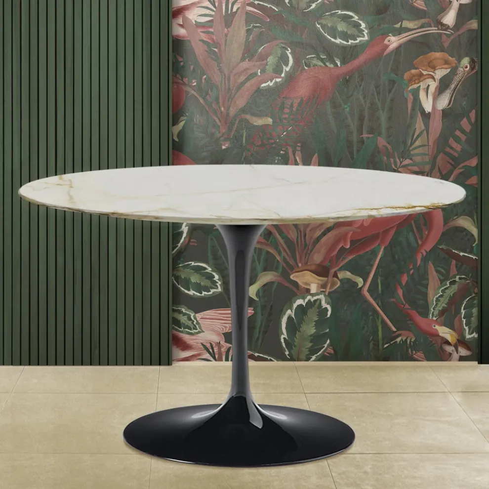 Eero Saarinen H 74 Tulip Tisch in Gold Calacatta Marmor Made in Italy - Scharlachrot