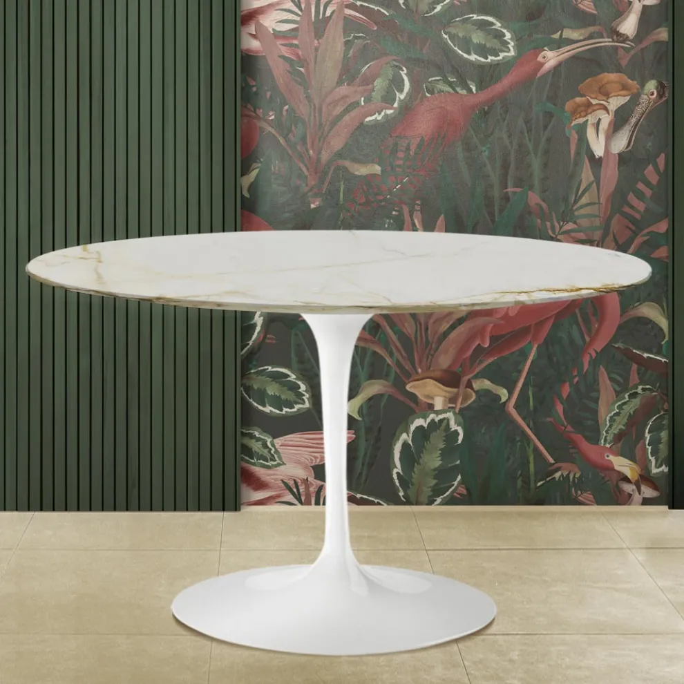 Eero Saarinen H 74 Tulip Tisch in Gold Calacatta Marmor Made in Italy - Scharlachrot