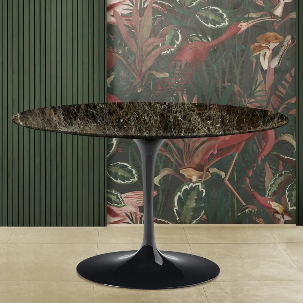 Eero Saarinen Tulip Tisch H 74 aus dunklem Marmor Emperador Made in Italy - Scharlachrot