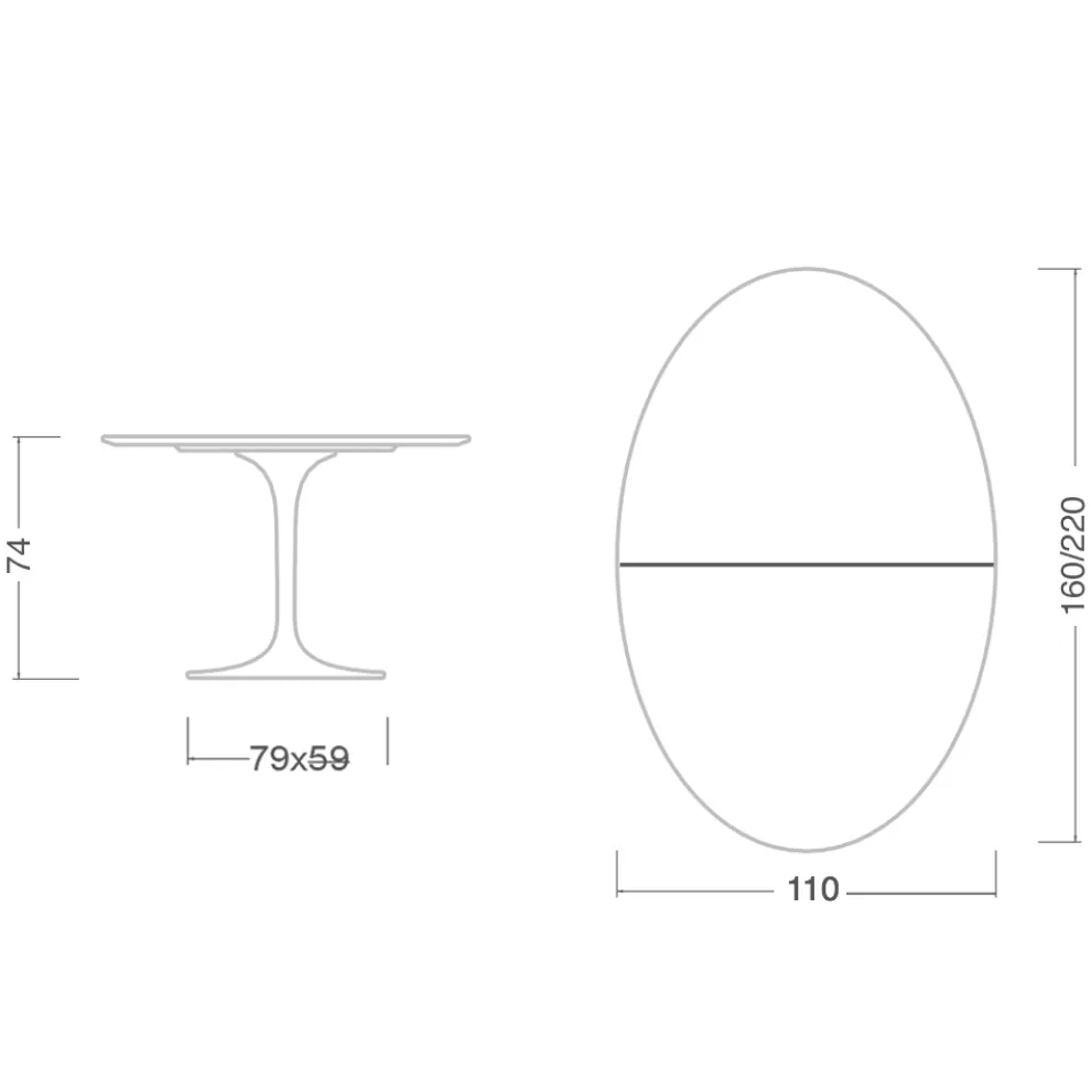 Eero Saarinen Tulip Tisch H 74 Oval ausziehbar aus schwarzem Flüssiglaminat - Scharlachrot