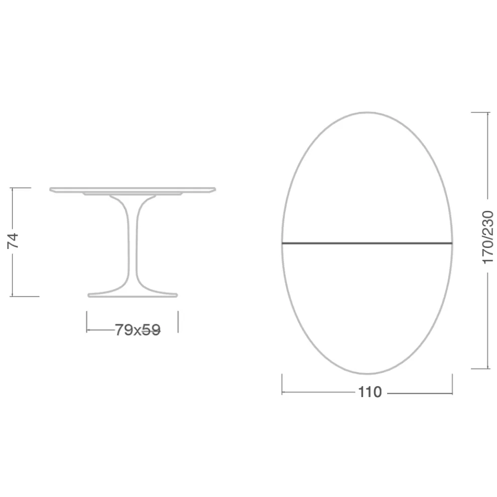 Eero Saarinen Tulip Tisch H 74 Oval ausziehbar aus schwarzem Flüssiglaminat - Scharlachrot