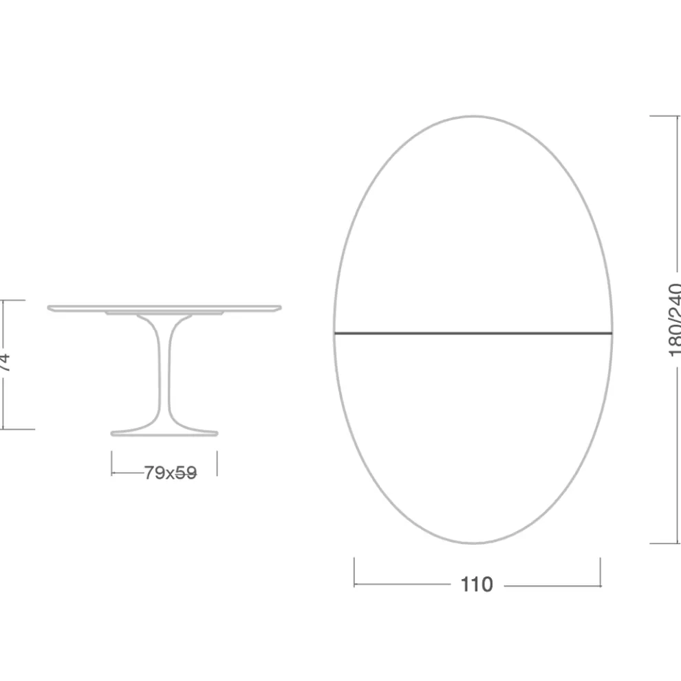 Eero Saarinen Tulip Tisch H 74 Oval ausziehbar aus schwarzem Flüssiglaminat - Scharlachrot