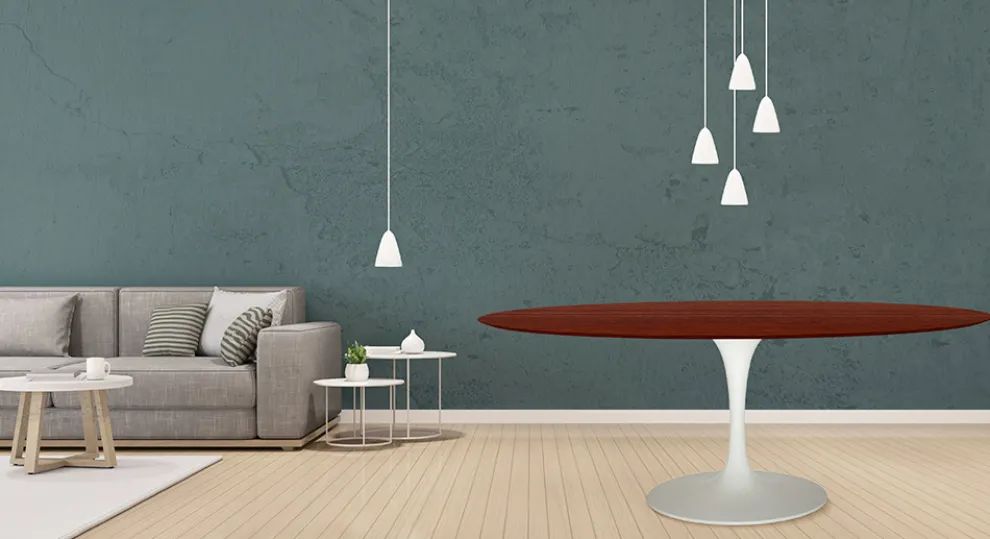 Eero Saarinen Tulip Tisch H 74 Oval in Palisander gebeizt Eiche Made in Italy - Scharlachrot