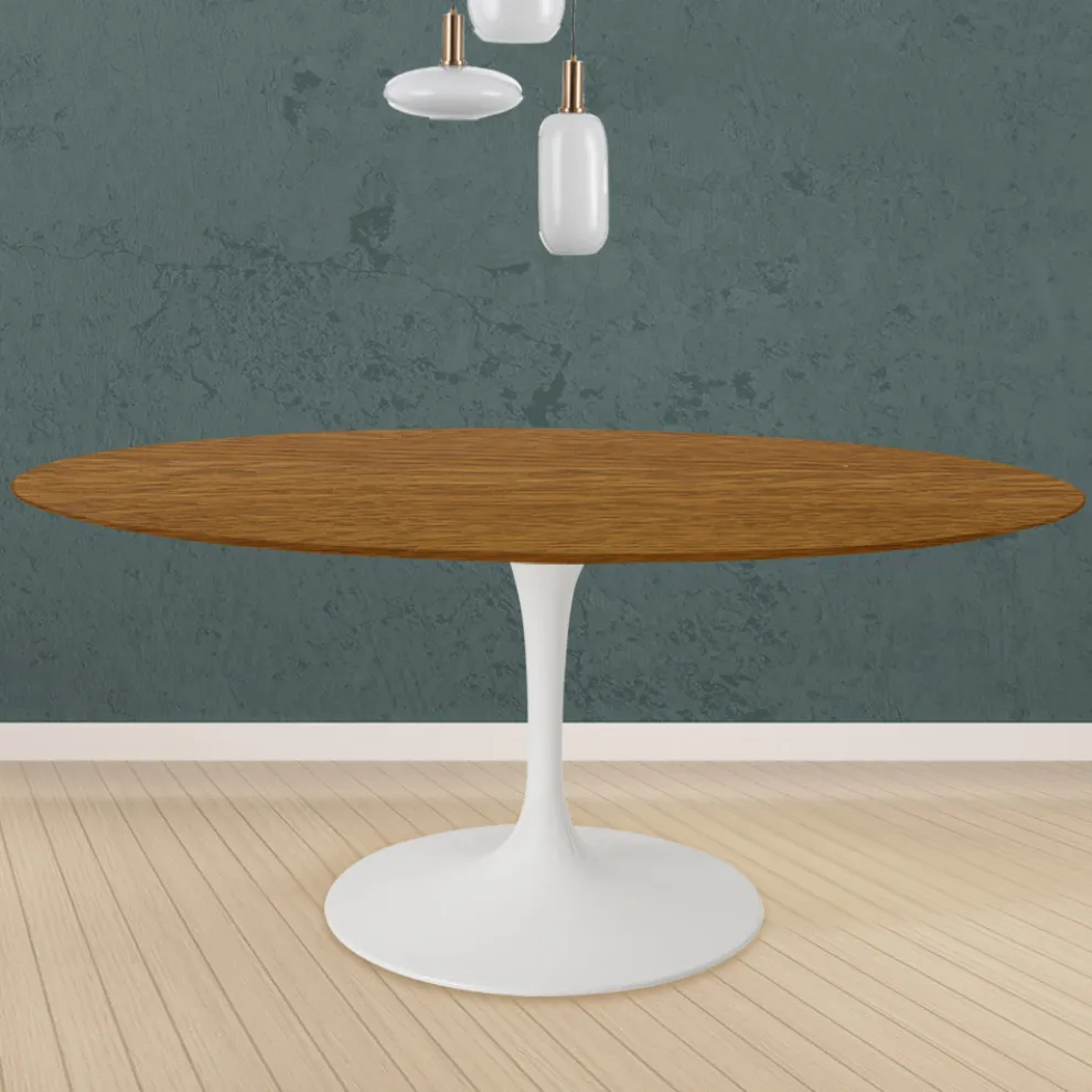 Eero Saarinen Tulip Tisch H 74 Rund in Eiche gebeizt Nussbaum hell Made in Italy - Scharlachrot