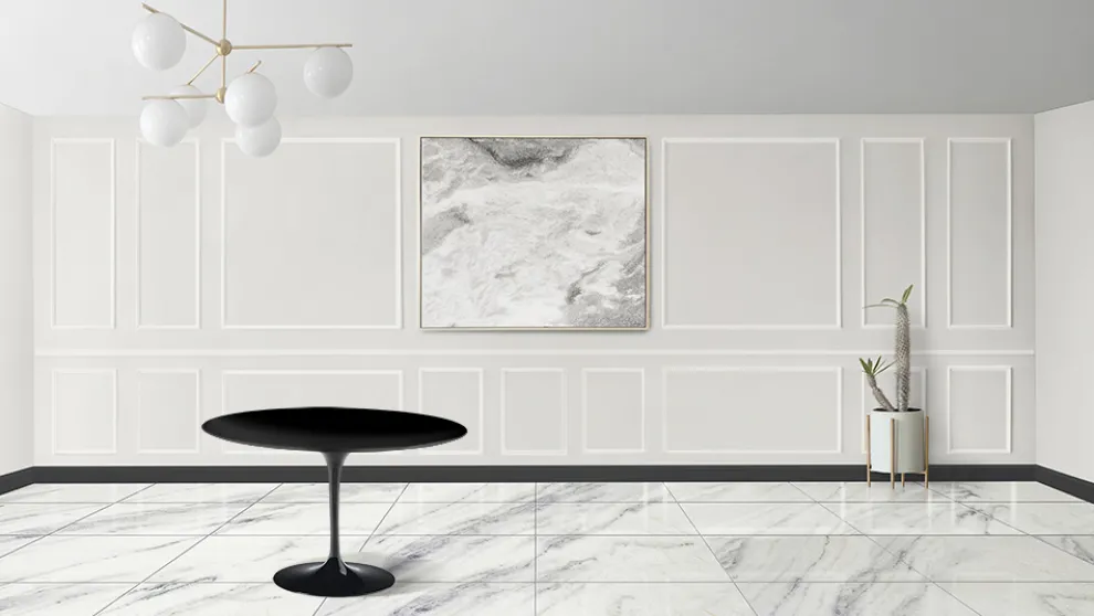 Eero Saarinen Tulip Tisch H 74 mit schwarzer Flüssiglaminatplatte Made in Italy - Scharlachrot