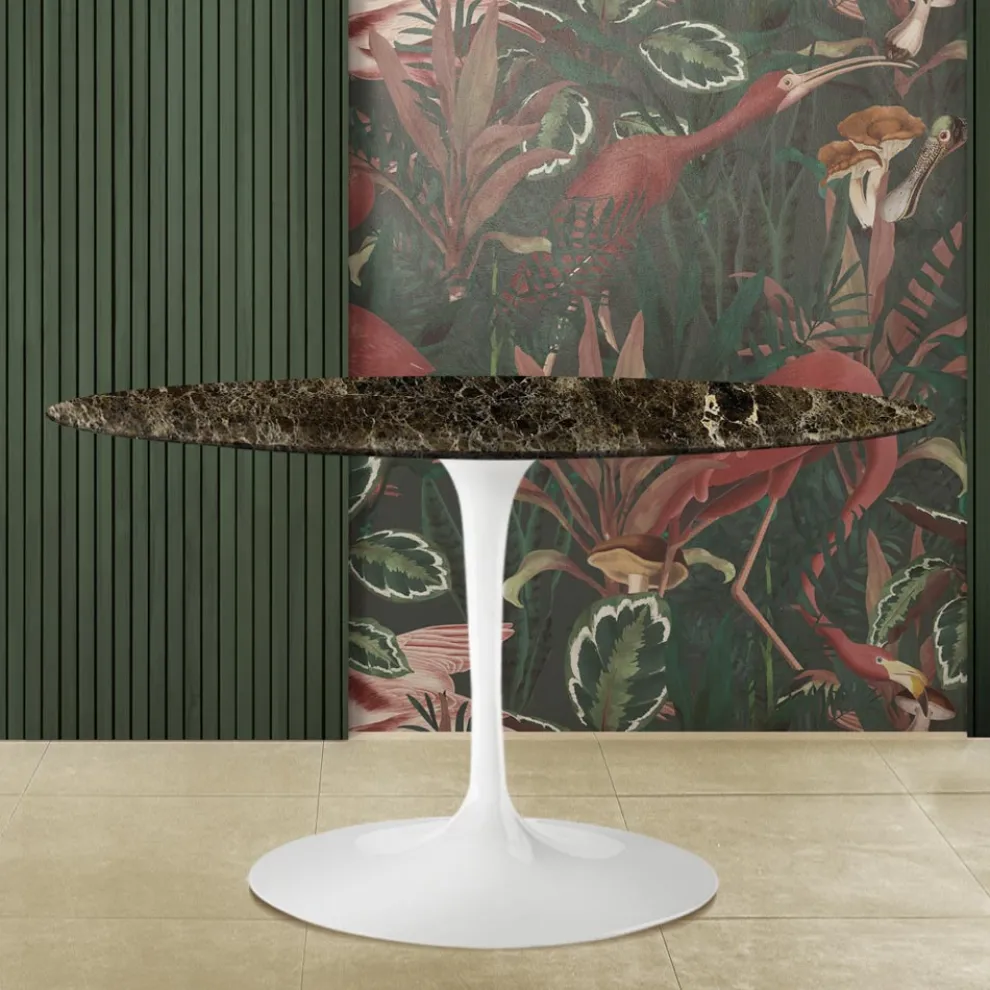 Eero Saarinen Tulip Tisch H 74 Oval aus dunklem Emperador-Marmor Made in Italy - Scharlachrot