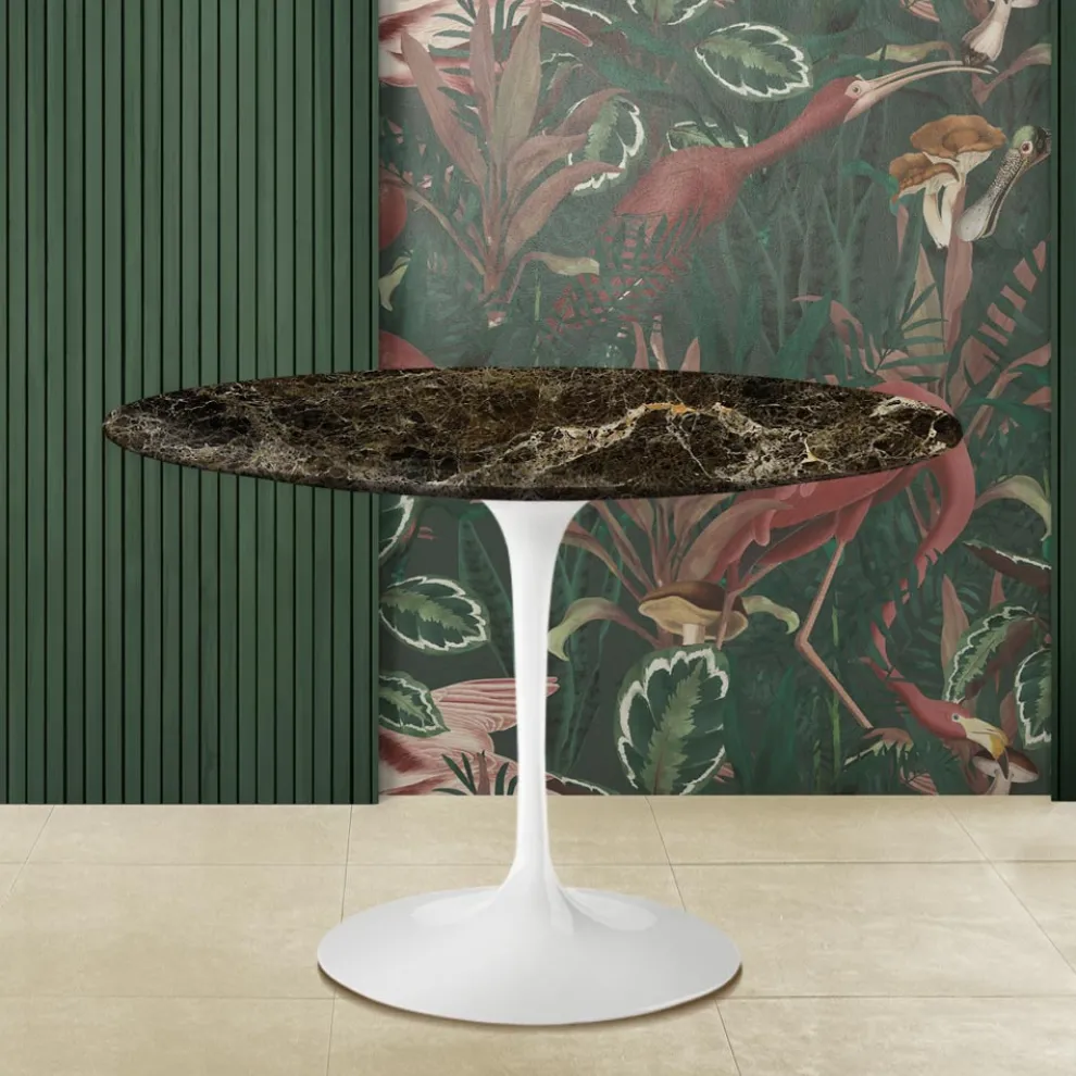 Eero Saarinen Tulip Tisch H 74 Rund aus dunklem Emperador-Marmor Made in Italy - Scharlachrot