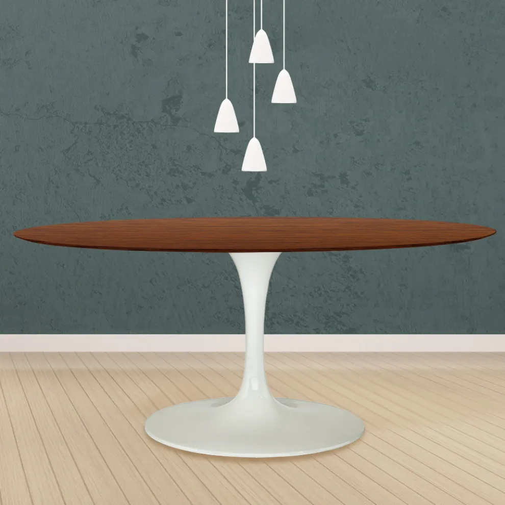 Eero Saarinen Tulip Tisch H 74 Oval in Eiche dunkel nussbaum gebeizt Made in Italy - Scharlachrot