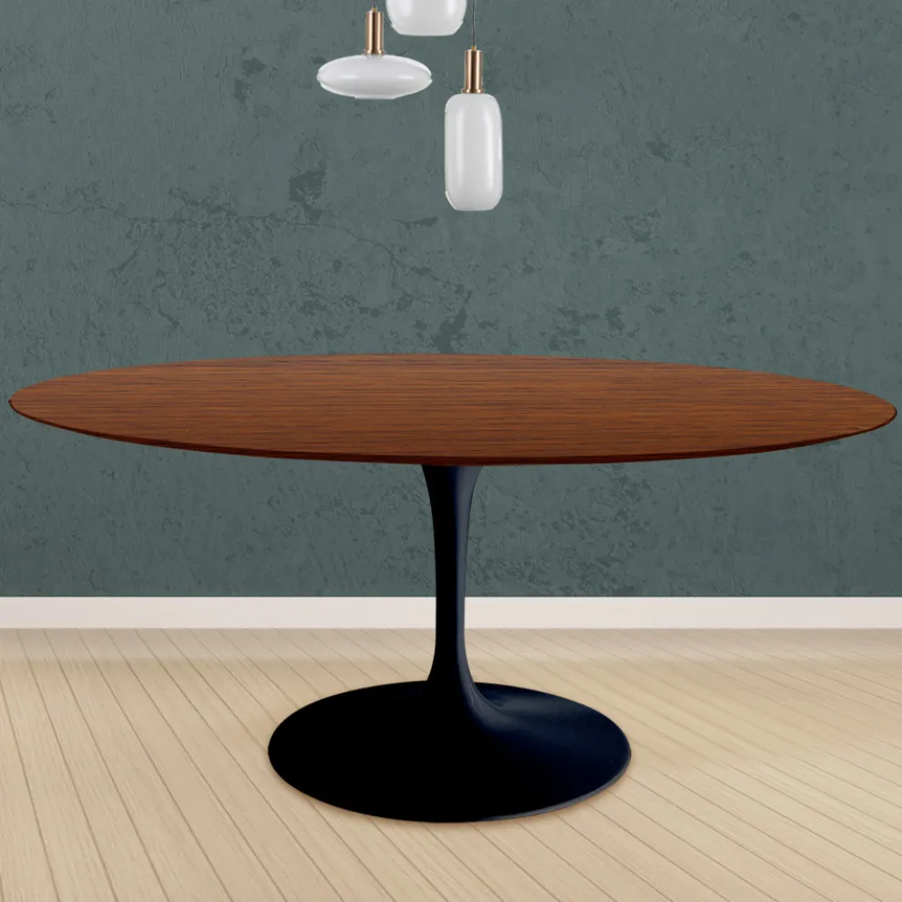 Eero Saarinen Tulip Tisch H 74 Rund in Eiche dunkel Nussbaum gebeizt Made in Italy - Scharlachrot