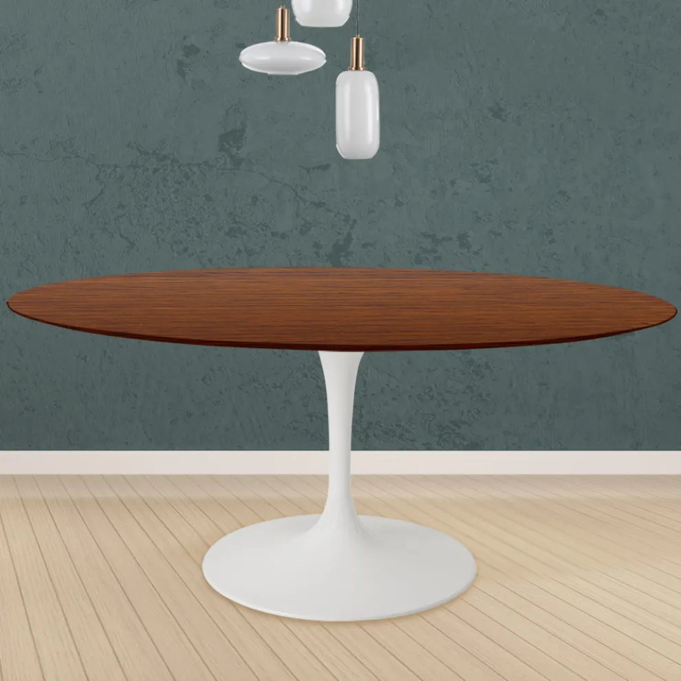 Eero Saarinen Tulip Tisch H 74 Rund in Eiche dunkel Nussbaum gebeizt Made in Italy - Scharlachrot