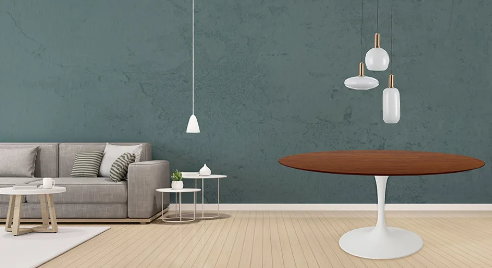 Eero Saarinen Tulip Tisch H 74 Rund in Eiche dunkel Nussbaum gebeizt Made in Italy - Scharlachrot