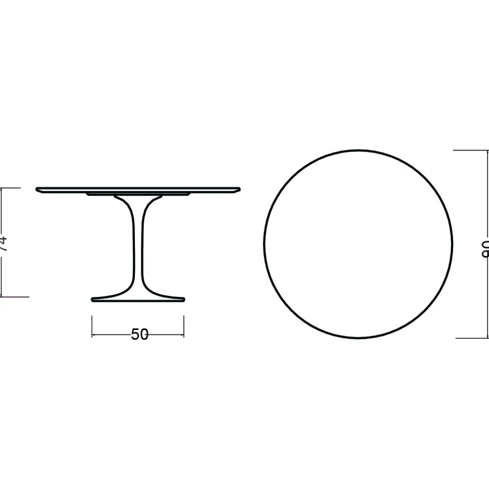 Eero Saarinen Tulip Tisch H 74 Rund in Eiche dunkel Nussbaum gebeizt Made in Italy - Scharlachrot