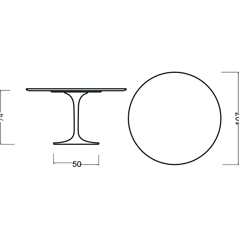 Eero Saarinen Tulip Tisch H 74 Rund in Eiche dunkel Nussbaum gebeizt Made in Italy - Scharlachrot