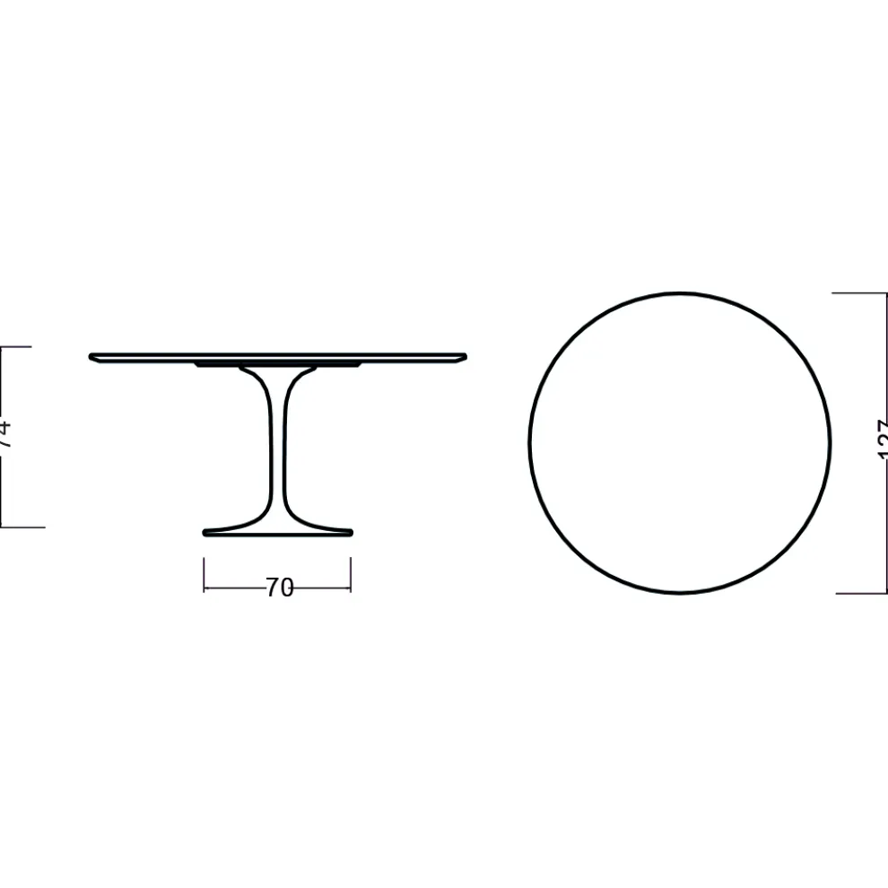 Eero Saarinen Tulip Tisch H 74 Rund in Eiche dunkel Nussbaum gebeizt Made in Italy - Scharlachrot