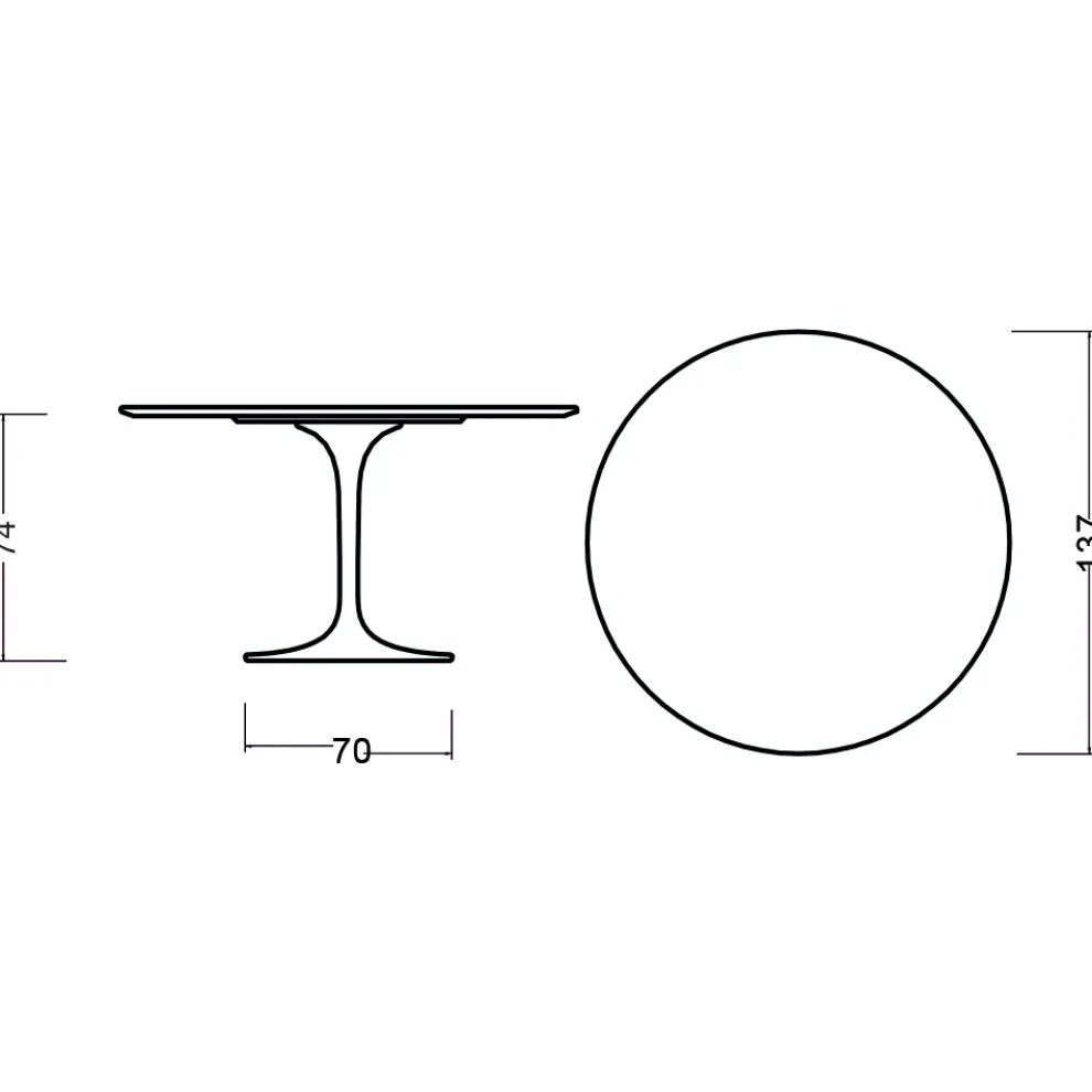 Eero Saarinen Tulip Tisch H 74 Rund in Eiche dunkel Nussbaum gebeizt Made in Italy - Scharlachrot