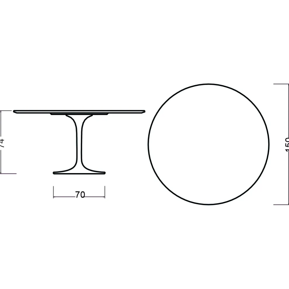 Eero Saarinen Tulip Tisch H 74 Rund in Eiche dunkel Nussbaum gebeizt Made in Italy - Scharlachrot