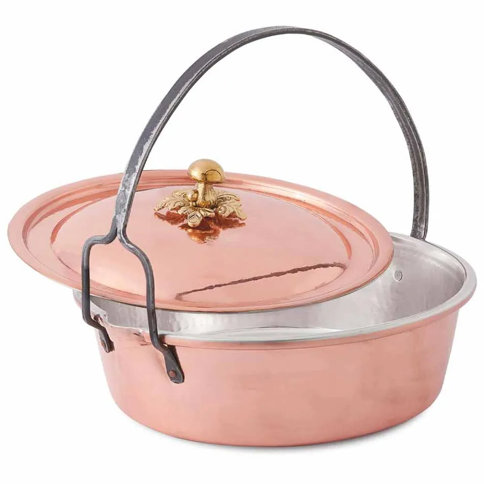 Handverzinnte Kupferkasserolle, Deckel und gewölbter Griff 26 cm - MariaG