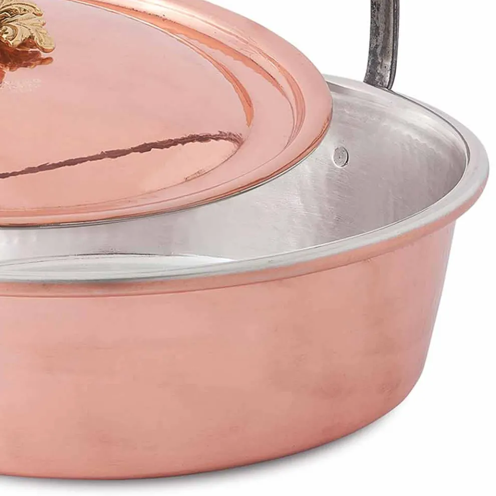 Handverzinnte Kupferkasserolle, Deckel und gewölbter Griff 26 cm - MariaG