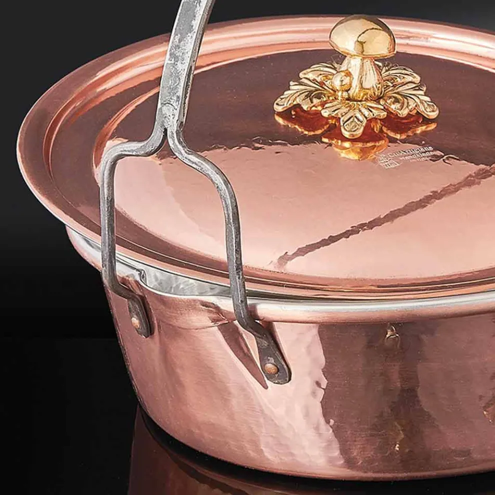 Handverzinnte Kupferkasserolle, Deckel und gewölbter Griff 26 cm - MariaG