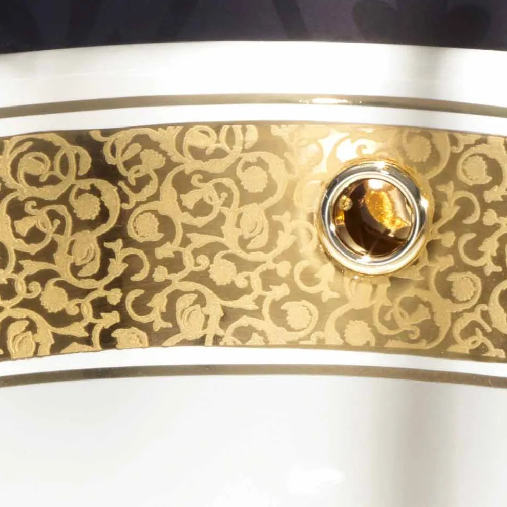 Einbauwaschbecken rund aus Fire Clay und 24k Gold made in Italy, Otis