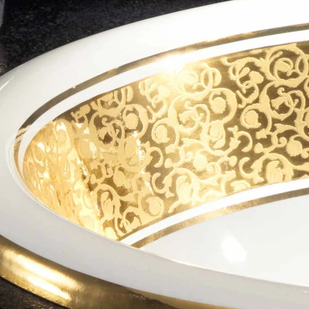 Einbauwaschbecken rund aus Fire Clay und 24k Gold made in Italy, Otis