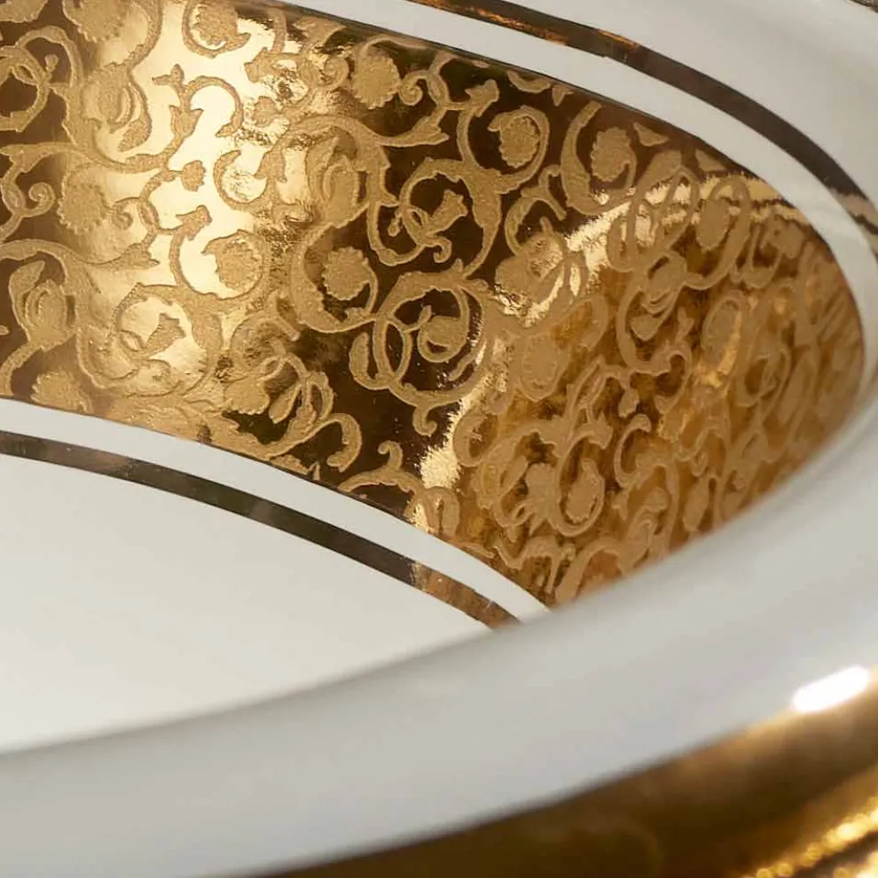 Einbauwaschbecken rund aus Fire Clay und 24k Gold made in Italy, Otis