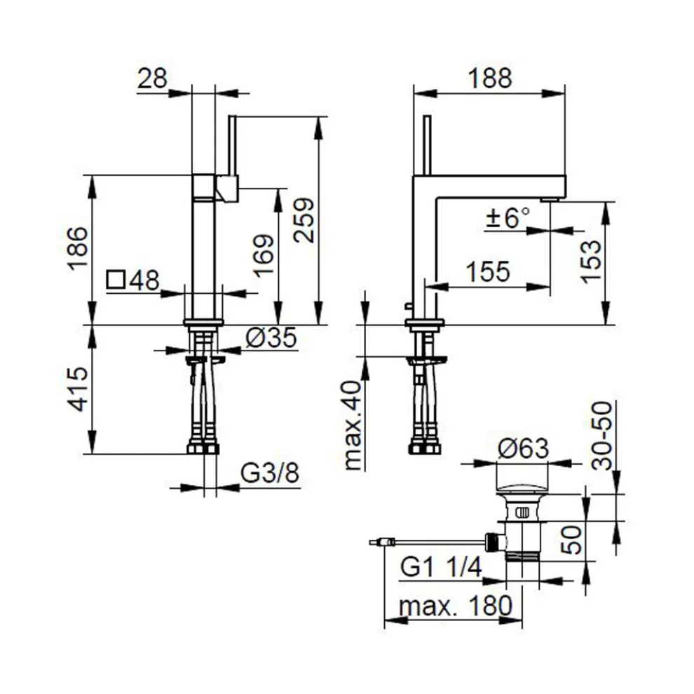 Einhebel-Waschtischmischer aus verchromtem Messing - Erik